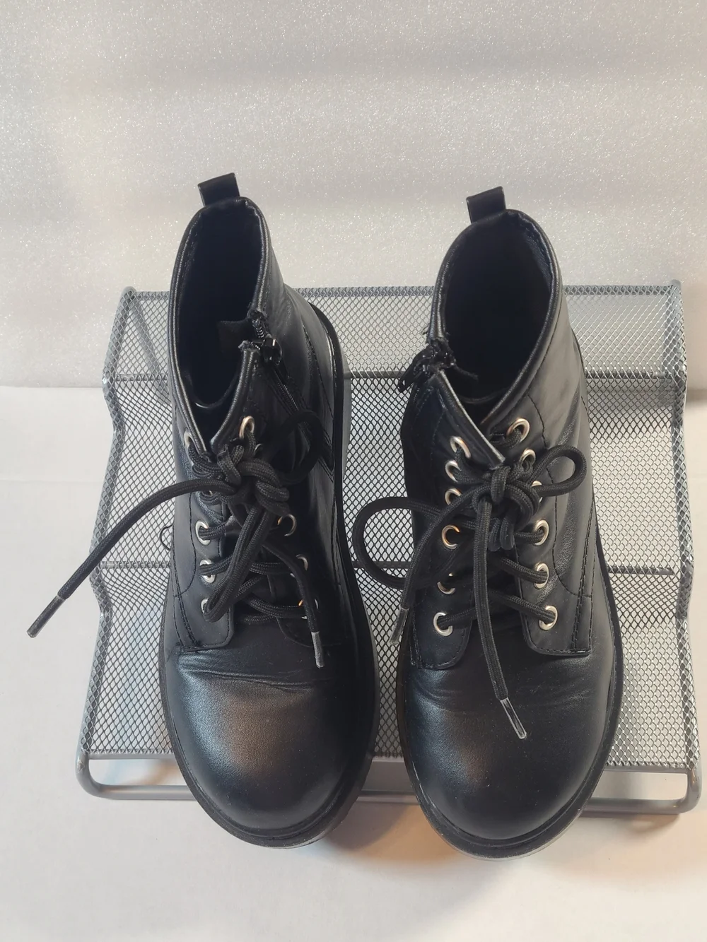 Kids Black Lace-Up Ankle Boots with Side Zipper
